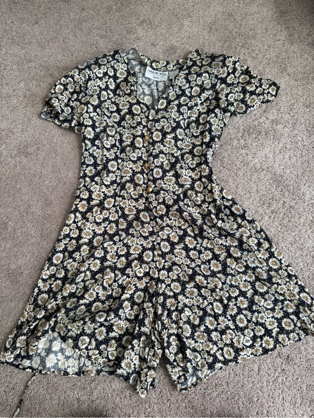 Vintage Black Floral Button-Front Romper